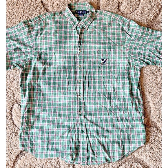 Polo by Ralph Lauren Other - VTG Polo Ralph Lauren Shirt Mens XXL Green Plaid Tilden Golf Crest Short Sleeve